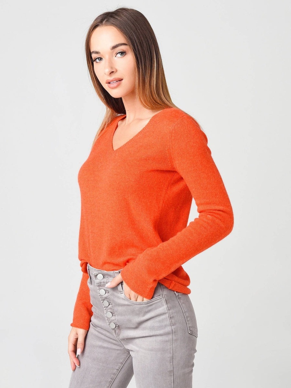 ATM Sweater Cashmere Orange Medium M V-Neck